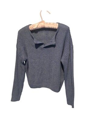 Dusty Blue Waffle-Knit Women's Sweater, Size Large